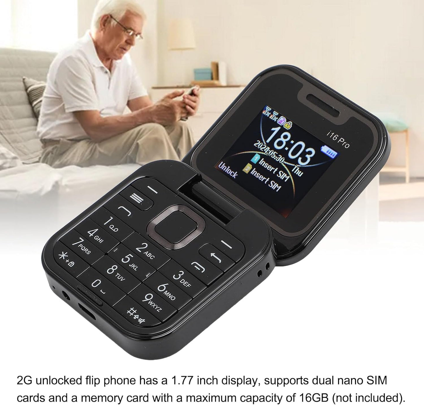 Teléfono plegable con doble pantalla i16 Pro negro